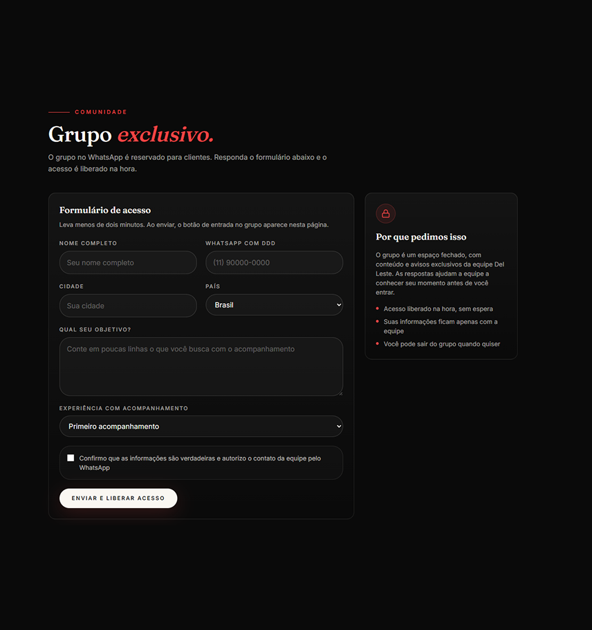 Acesso ao grupo exclusivo.